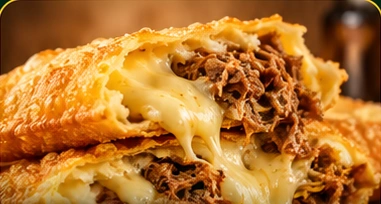Pastel recheado com carne e queijo